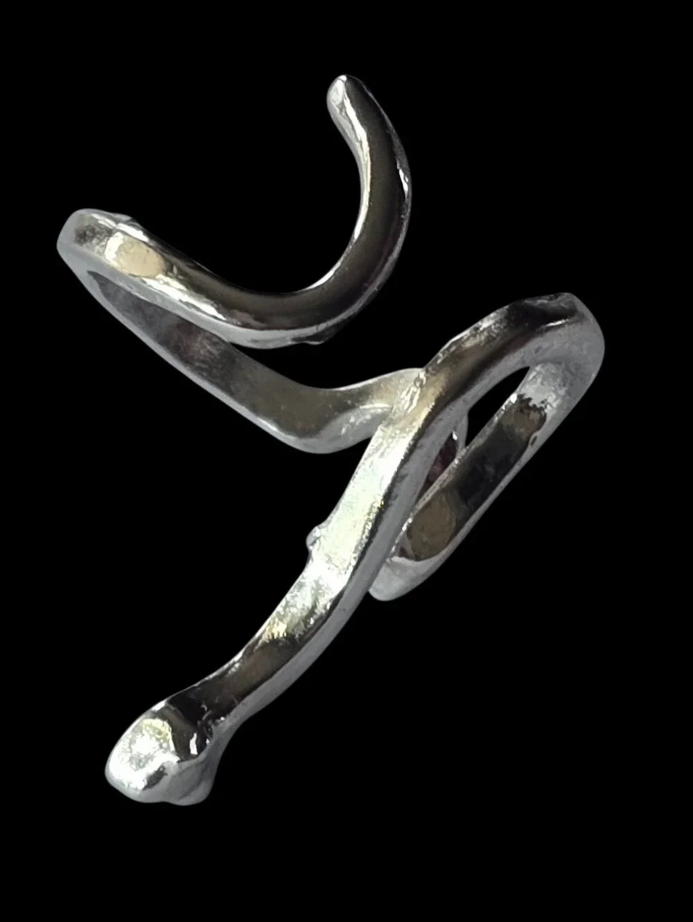 MODERN GEOMETRIC OPEN ABSTRACT SNAKE LOVERS SIZE 6 TITANIUM SILVER NEW RING